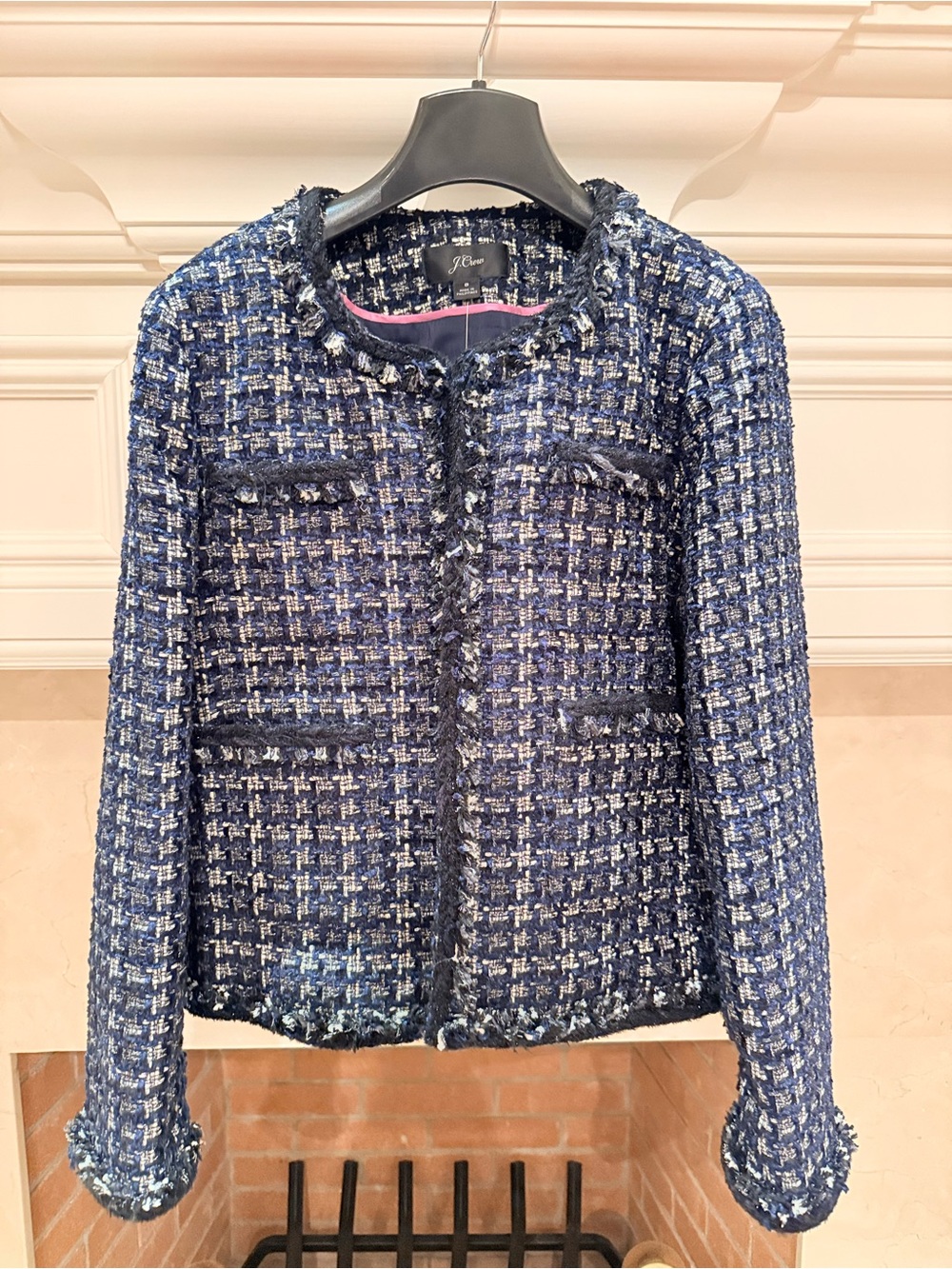 NWT J.Crew Collection Navy Tweed Fringe Jacket Size 8